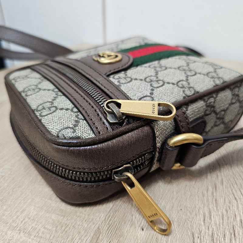 [農曆新年特價出品❣️] Gucci 老花Ophidia綠紅綠霧金釦拉鏈直立斜背包-8