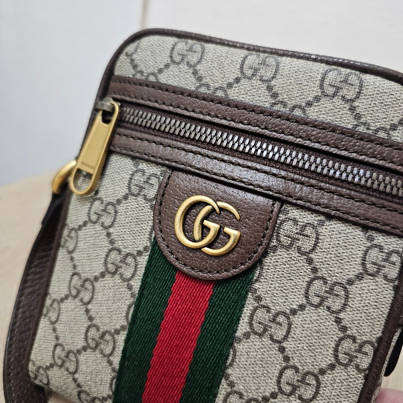 [農曆新年特價出品❣️] Gucci 老花Ophidia綠紅綠霧金釦拉鏈直立斜背包-9