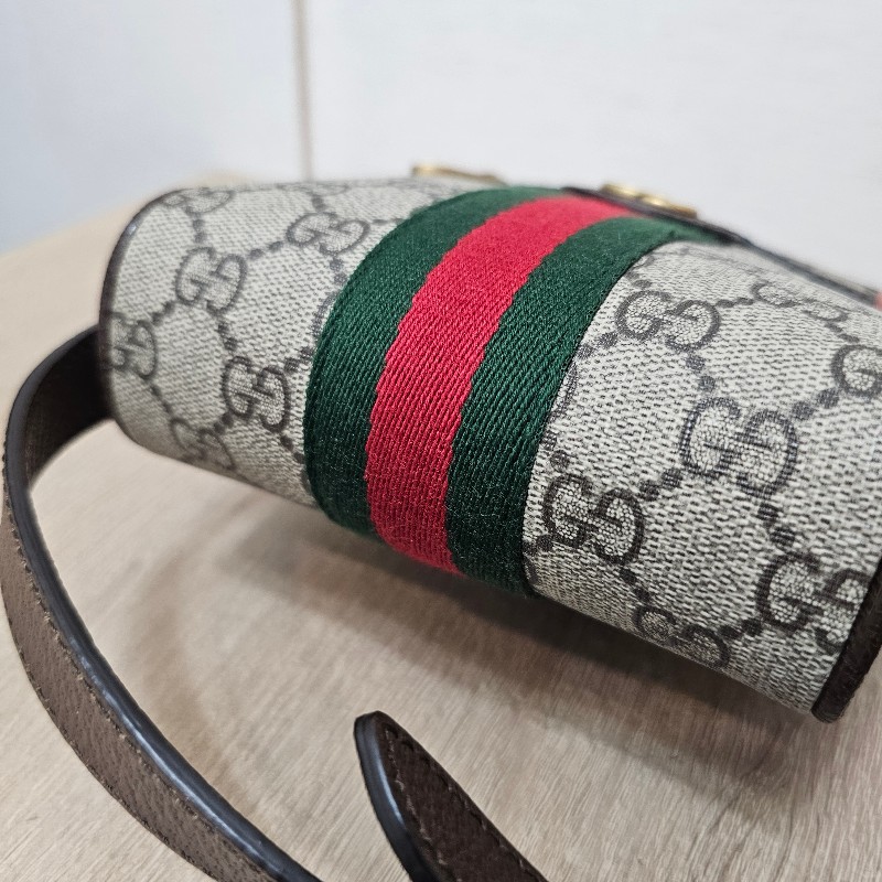 [農曆新年特價出品❣️] Gucci 老花Ophidia綠紅綠霧金釦拉鏈直立斜背包-11