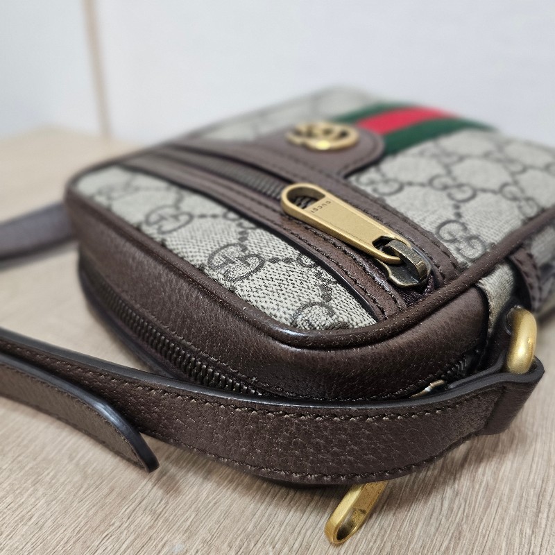 [農曆新年特價出品❣️] Gucci 老花Ophidia綠紅綠霧金釦拉鏈直立斜背包-12