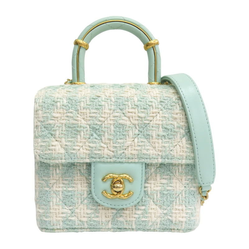 綠色 粗花呢 Handle Crush Top Handle Flap 肩背包【CHANEL 香奈兒】-0