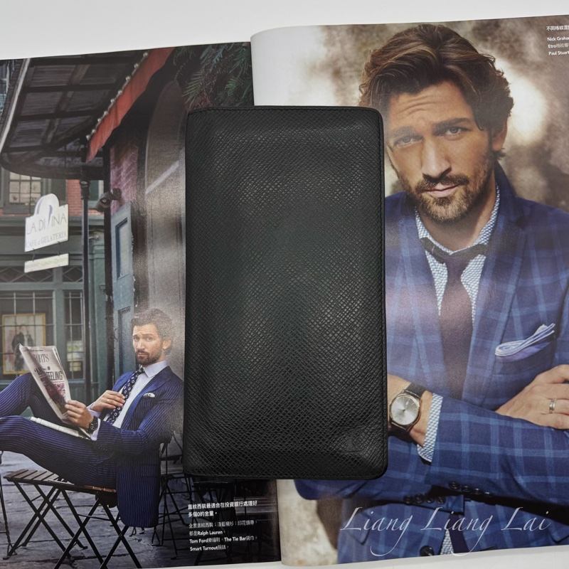 LOUIS VUITTON LV 經典 Taiga 皮革薄型長夾-0