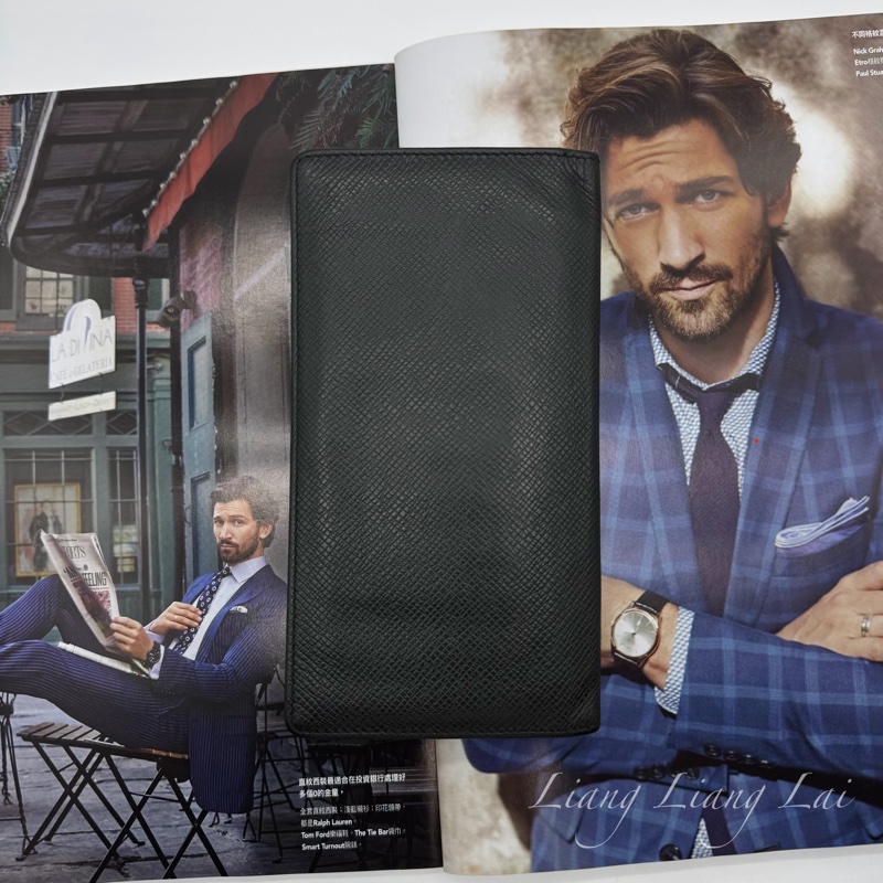 LOUIS VUITTON LV 經典 Taiga 皮革薄型長夾-1