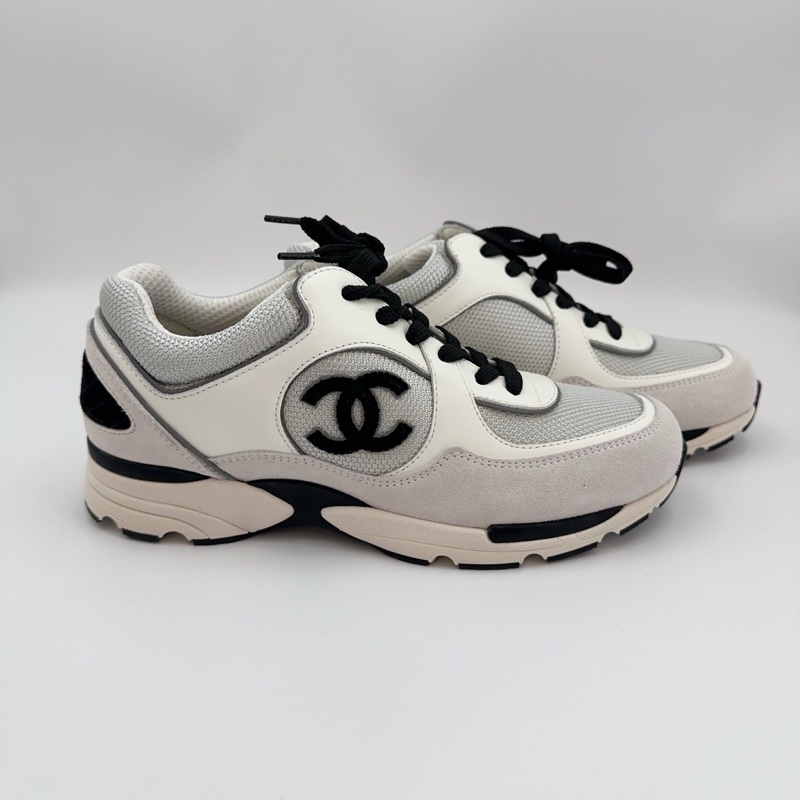 全新 未使用CHANEL香奈兒 黑白熊貓運動休閒鞋 白灰 39碼-2