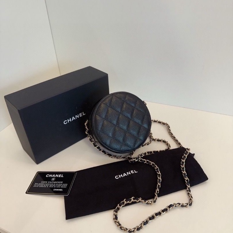 Chanel 黑金荔枝牛皮小圓餅 鏈條包 12*6 全新閒置配件塵袋盒子保卡-3