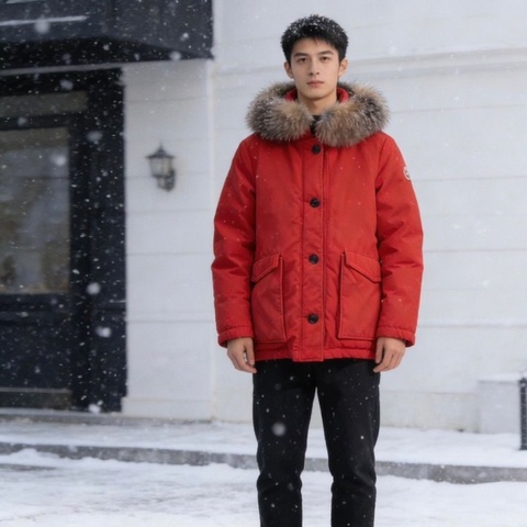 Moncler 羽絨外套紅色毛領courvite 1碼 98新配件塵袋衣架