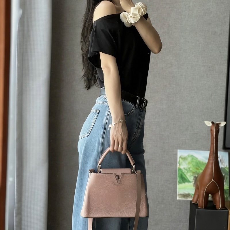 LV  CapucinesBB粉色牛皮手提肩背包27*17.5*9 98新配件塵袋包-0