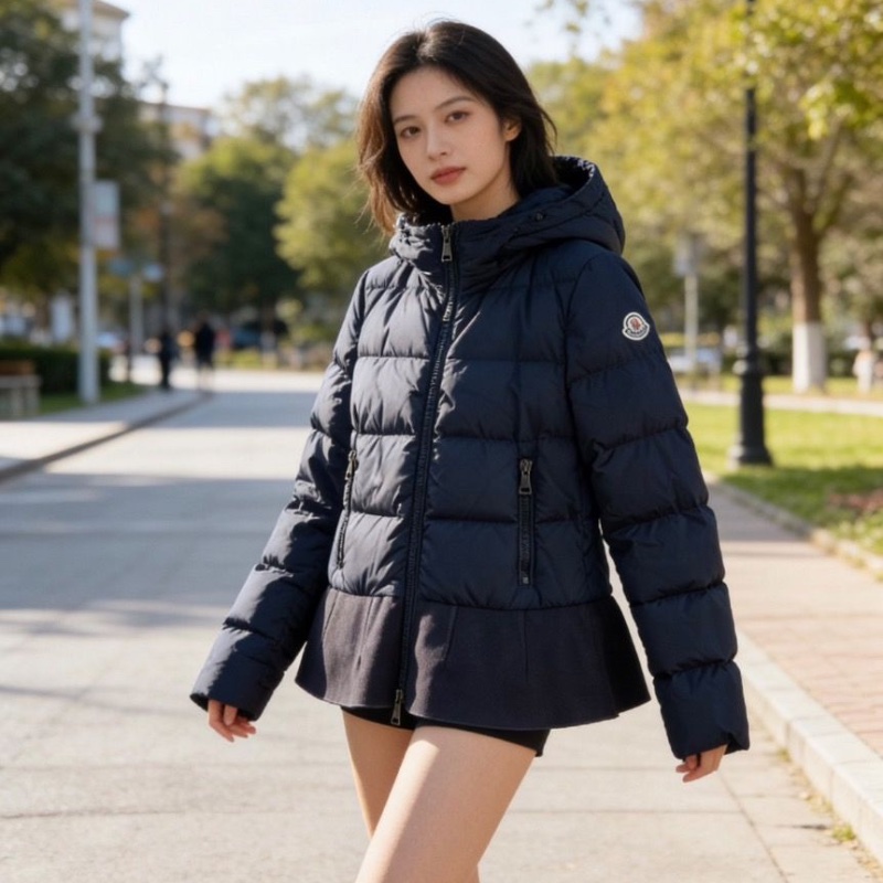 moncler 羽絨外套荷葉邊深藍色nesea拼接款2碼 99新配件塵袋衣架-0
