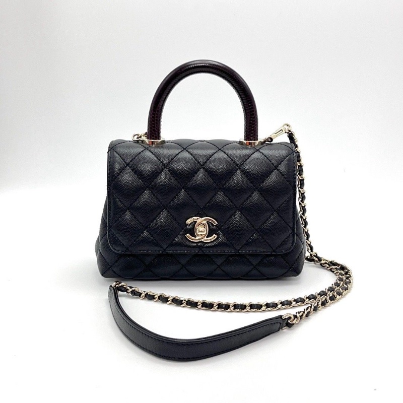 CHANEL黑金紅手柄迷你Cocohandle手提斜背包 芯片款 20*14*9 99新配件塵袋-1