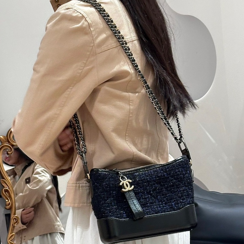 CHANEL 深海藍毛呢小號肩背斜背包流浪包20*15*8 98新配件盒子塵袋吊牌購證保卡-0