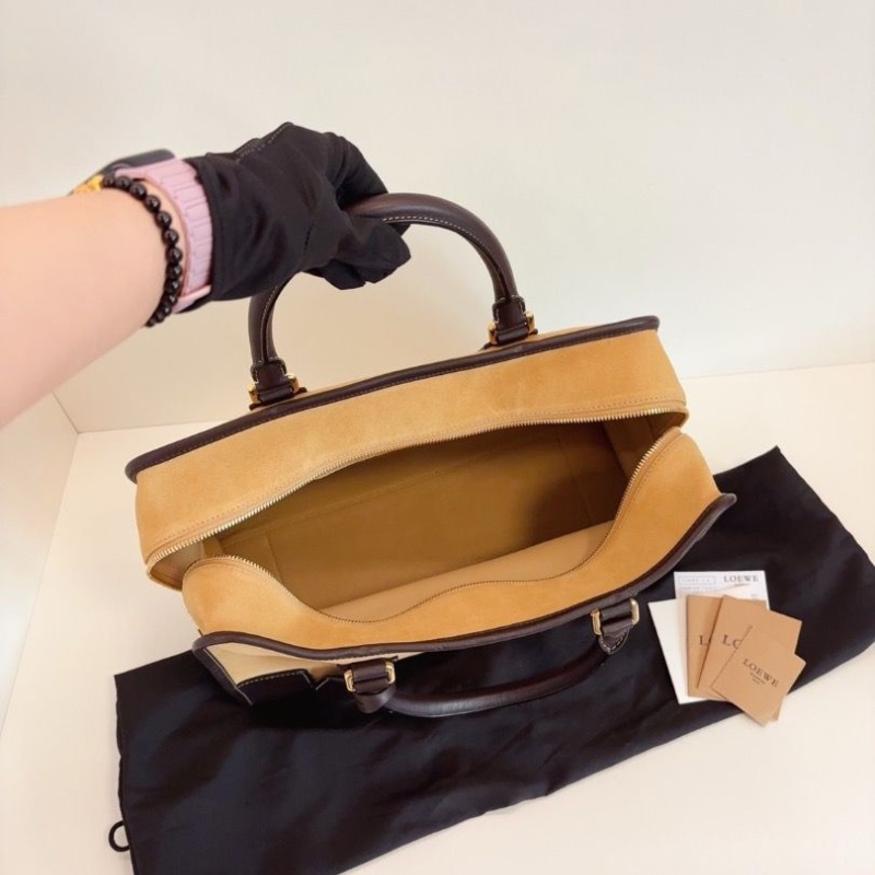 Loewe Amazona 亞馬遜波士頓手提包沙色麂皮拼全皮 中號 35*15*21 98新配件塵袋-3