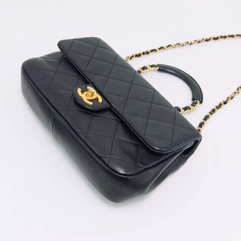 CHANEL 黑金圓環手柄CF手提肩背斜背包25*15*5.5 98新配件塵袋 保卡-3