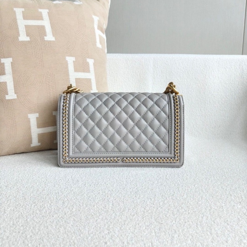 Chanel 麻花鏈編織Leboy中號珍珠灰金扣 荔枝皮芯片款 25*15*6.5 99新配件塵袋-4