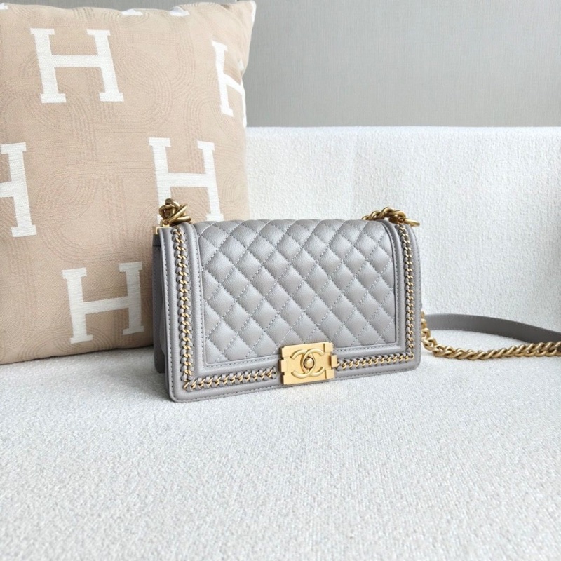 Chanel 麻花鏈編織Leboy中號珍珠灰金扣 荔枝皮芯片款 25*15*6.5 99新配件塵袋-5