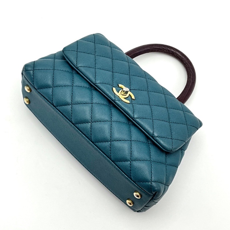 CHANEL Cocohandle藍色金扣紅手柄小號肩背斜背包23*14*9 98新配件保卡塵袋-3