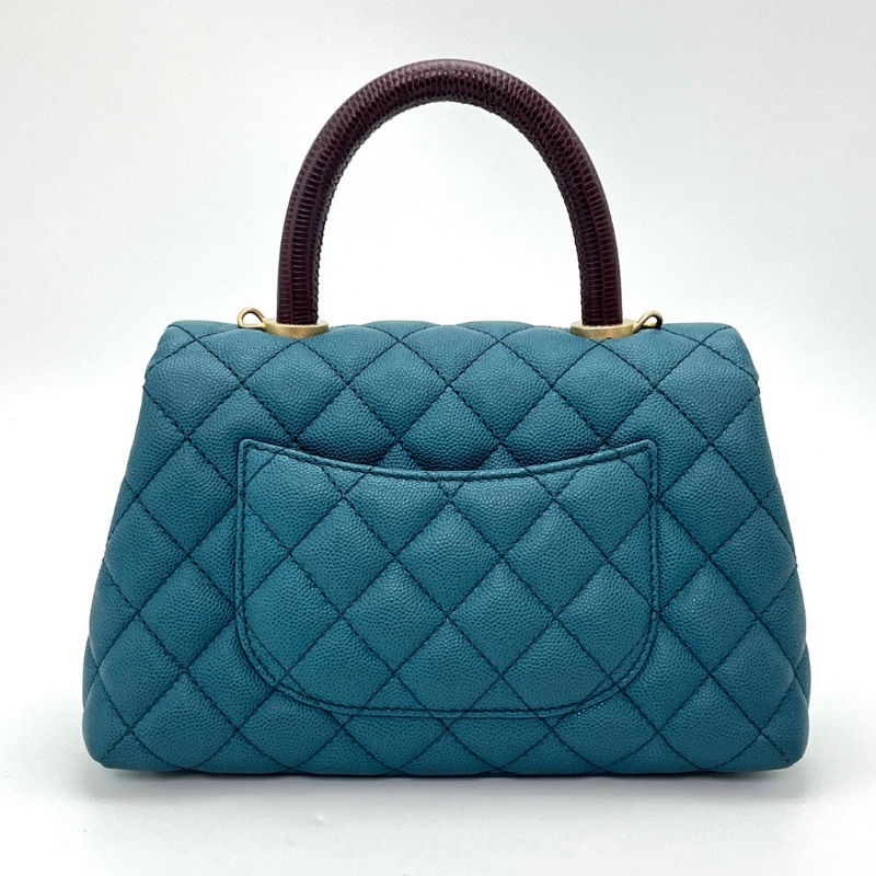 CHANEL Cocohandle藍色金扣紅手柄小號肩背斜背包23*14*9 98新配件保卡塵袋-6