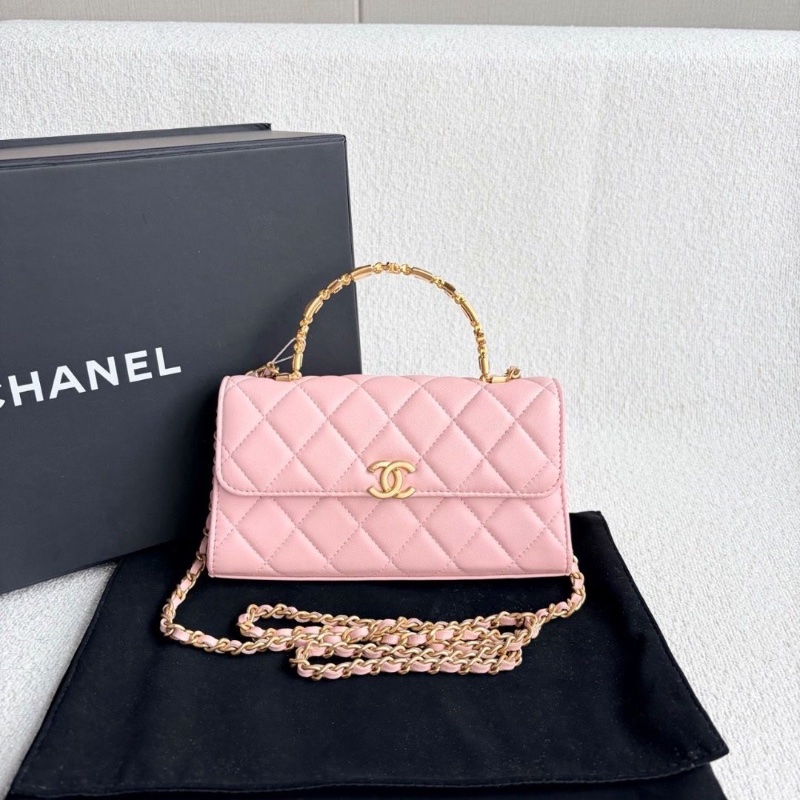 Chanel 琺瑯手柄kelly包 粉金羊皮19*10*3 99新配件盒子塵袋-1
