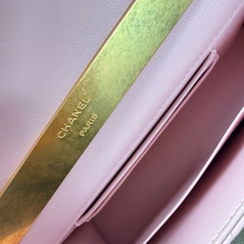 Chanel 琺瑯手柄kelly包 粉金羊皮19*10*3 99新配件盒子塵袋-2