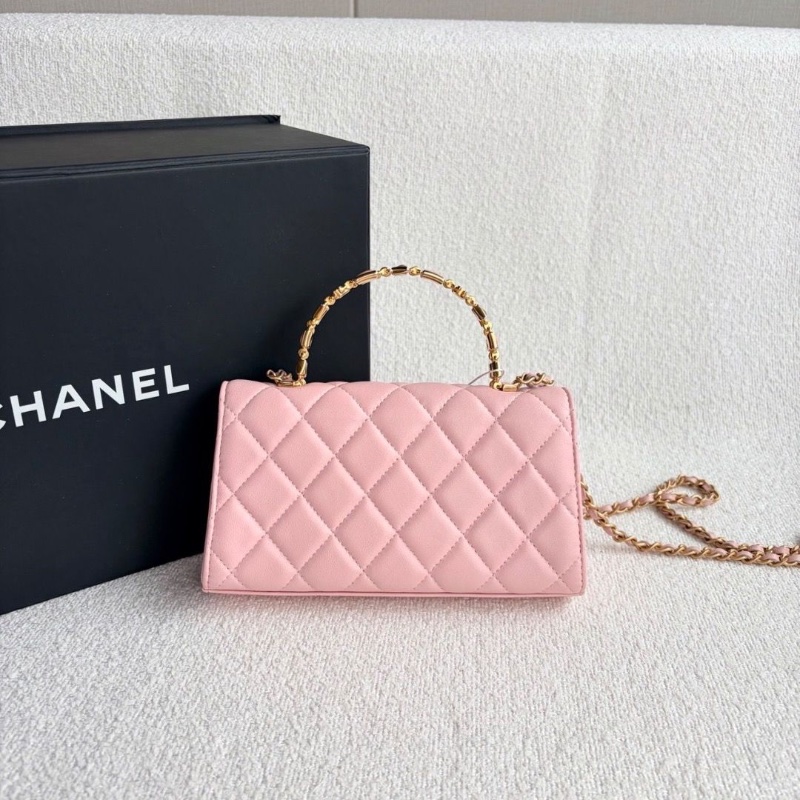 Chanel 琺瑯手柄kelly包 粉金羊皮19*10*3 99新配件盒子塵袋-3