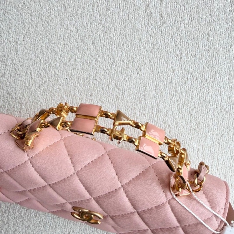 Chanel 琺瑯手柄kelly包 粉金羊皮19*10*3 99新配件盒子塵袋-4