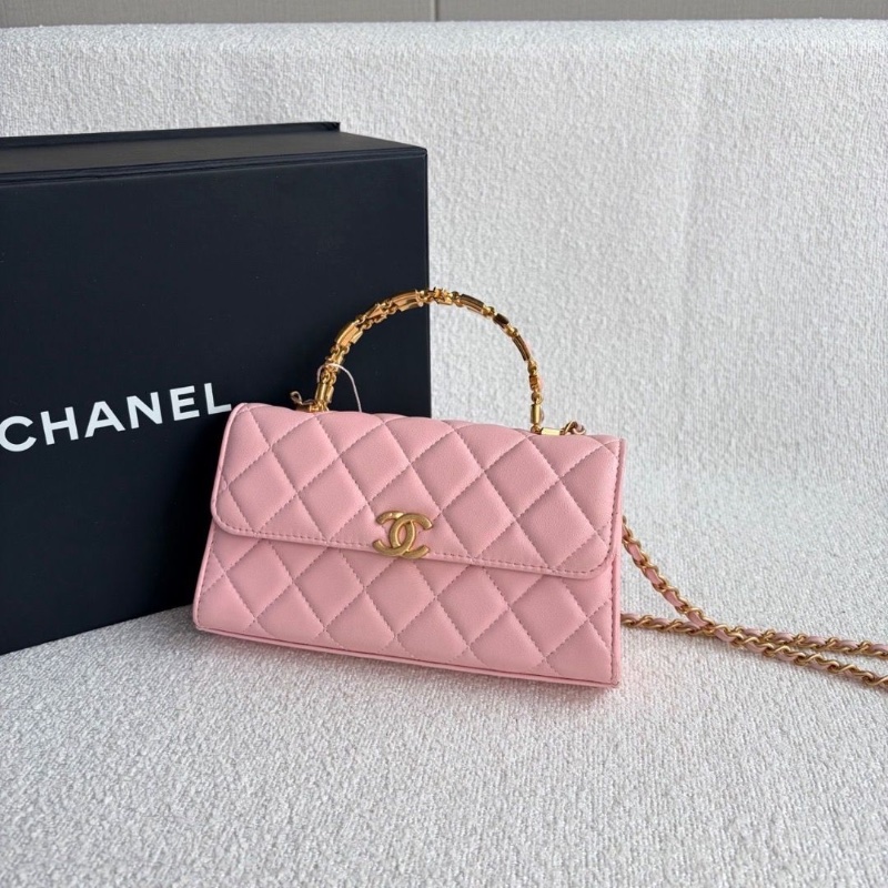 Chanel 琺瑯手柄kelly包 粉金羊皮19*10*3 99新配件盒子塵袋-5