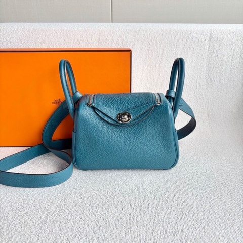 Hermes mini Lindy 博斯普魯斯綠銀扣tc皮 19*13*9.5 99新配件盒子塵袋雨衣
