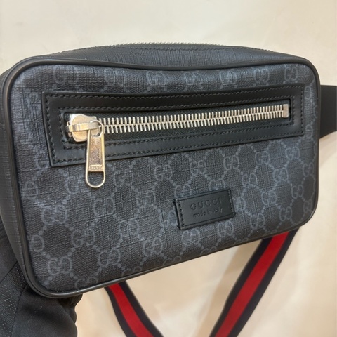 GUCCI Supreme帆布腰包 藍紅藍