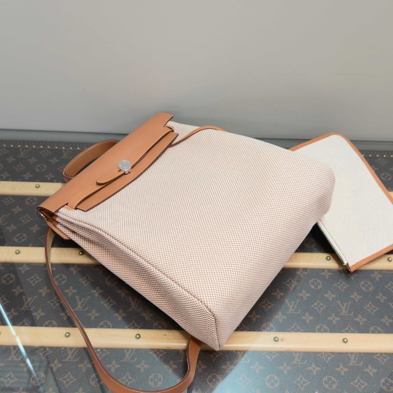 HERMES 帆布拼皮竪版herbag後背包29*35*11 99新配件盒子塵袋鑰匙鎖-5