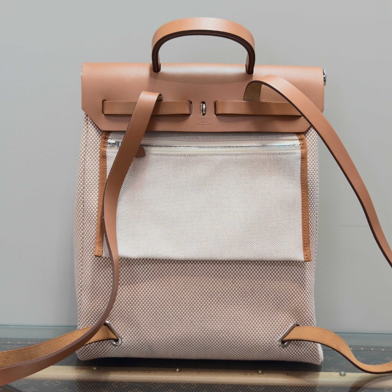 HERMES 帆布拼皮竪版herbag後背包29*35*11 99新配件盒子塵袋鑰匙鎖-6