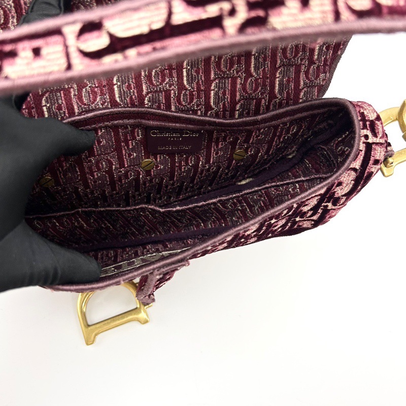 DIOR 老花紅色絲絨中號手提腋下馬鞍包24*20*6 98新配件塵袋-2