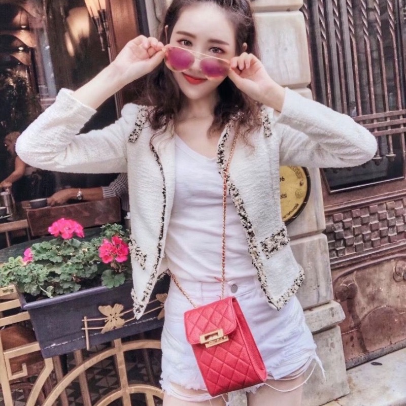 Chanel竪版手機包 橘紅色 金扣 荔枝皮11.5*18*5 98新保卡塵袋-0