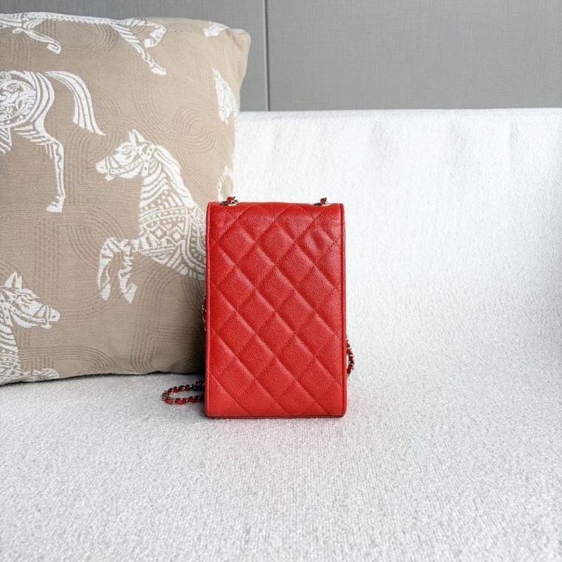 Chanel竪版手機包 橘紅色 金扣 荔枝皮11.5*18*5 98新保卡塵袋-3
