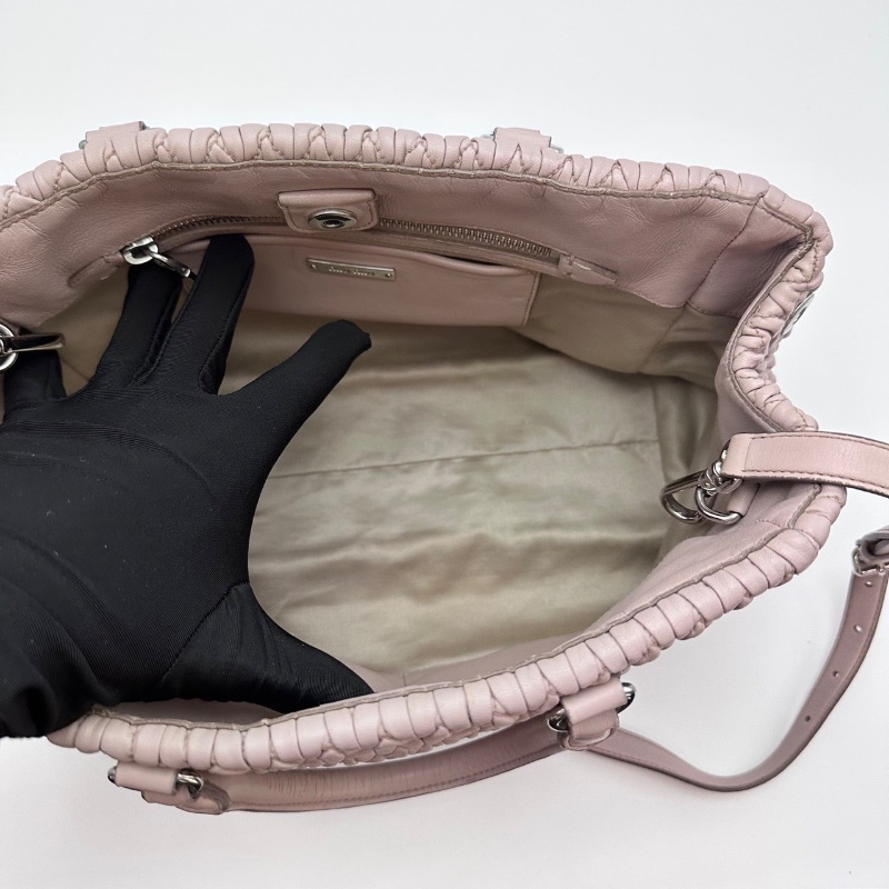 MIUMIU 粉色 寶石鏈條托特手提肩背斜背菜籃子28.5*21*14 98新配件塵袋保卡-2