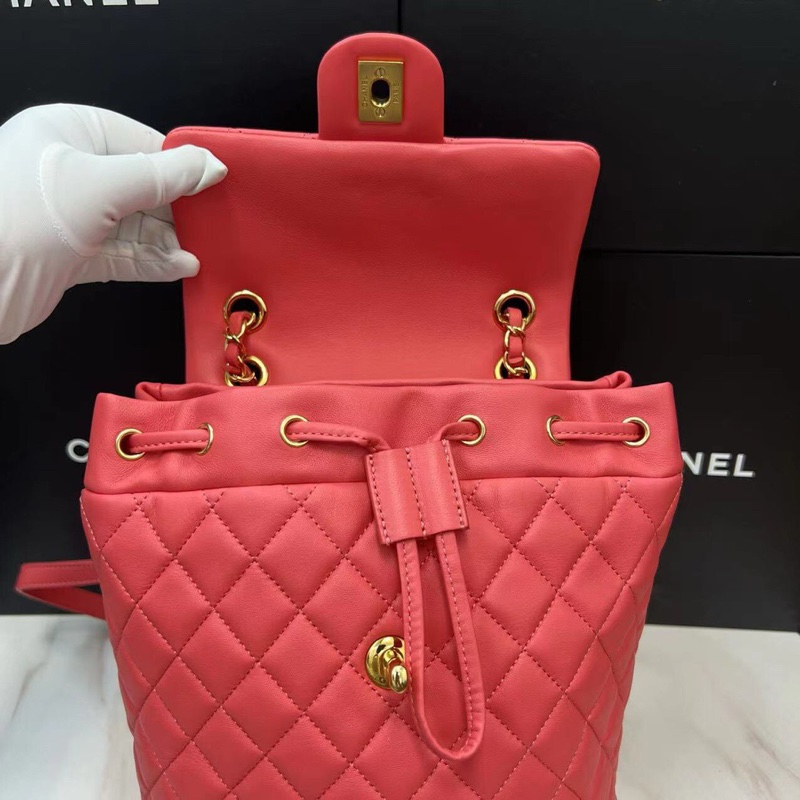 Chanel粉色羊皮雙肩包-5