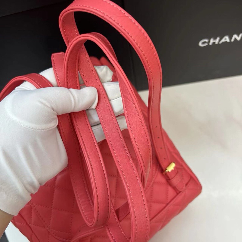 Chanel粉色羊皮雙肩包-7