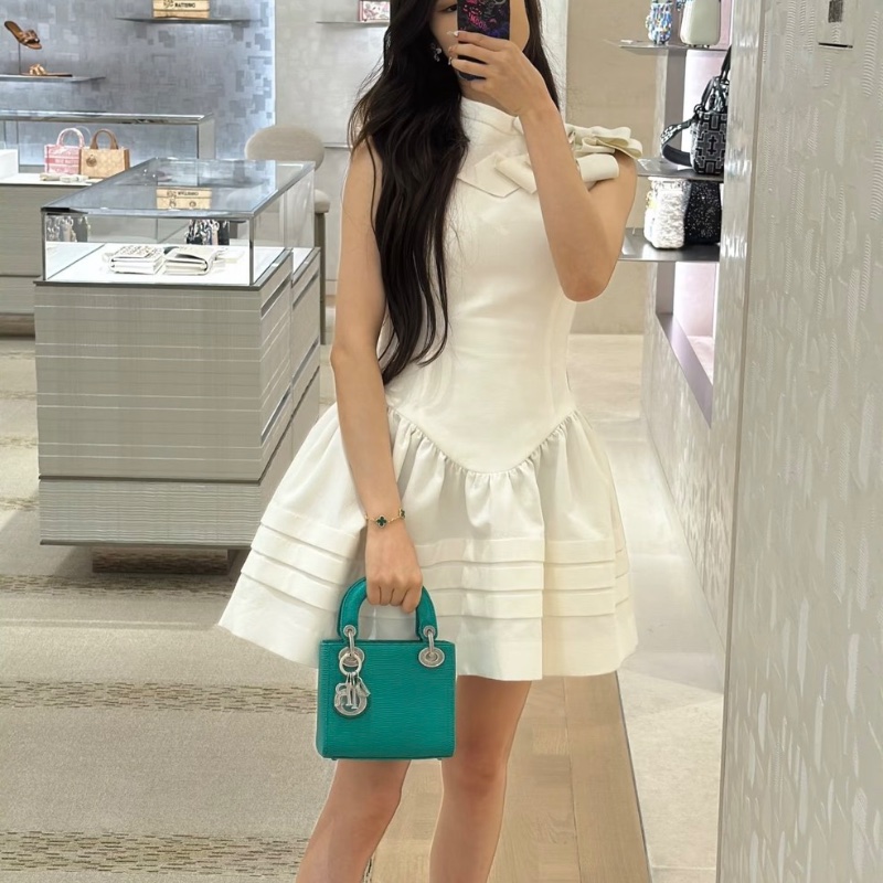 DIOR 祖母綠蜥蜴鑽扣黛妃 三格手提肩背包17*14*7 99新配件塵袋保卡證書-0