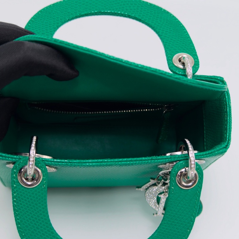 DIOR 祖母綠蜥蜴鑽扣黛妃 三格手提肩背包17*14*7 99新配件塵袋保卡證書-2