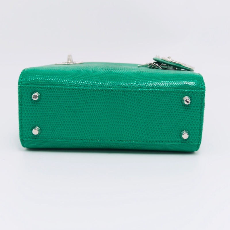 DIOR 祖母綠蜥蜴鑽扣黛妃 三格手提肩背包17*14*7 99新配件塵袋保卡證書-4