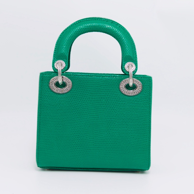 DIOR 祖母綠蜥蜴鑽扣黛妃 三格手提肩背包17*14*7 99新配件塵袋保卡證書-6