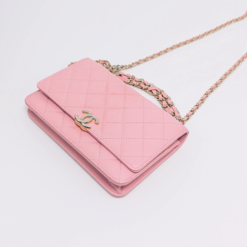 CHANEL 22k粉色金扣woc手提斜背包17*9*4 98新配件盒子塵袋-2