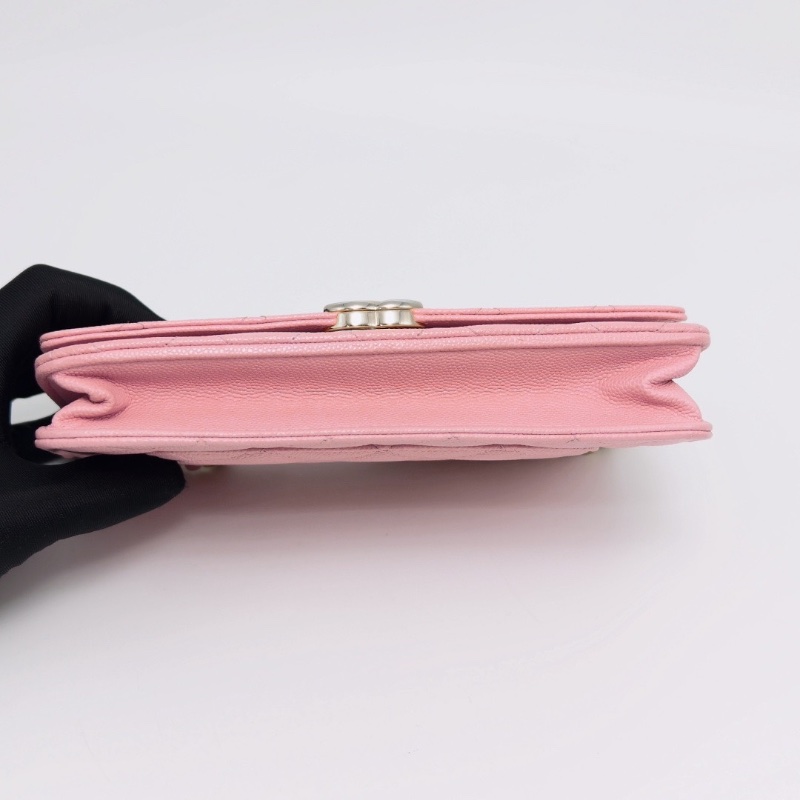 CHANEL 22k粉色金扣woc手提斜背包17*9*4 98新配件盒子塵袋-3