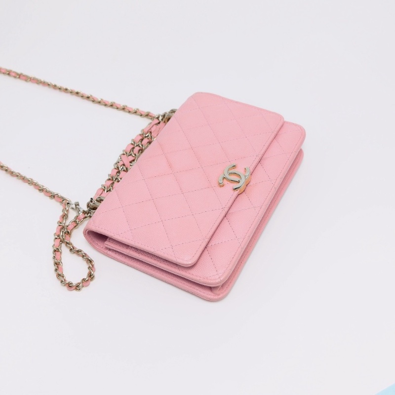 CHANEL 22k粉色金扣woc手提斜背包17*9*4 98新配件盒子塵袋-4