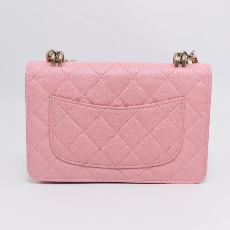 CHANEL 22k粉色金扣woc手提斜背包17*9*4 98新配件盒子塵袋-5