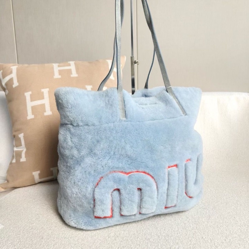 Miumiu 羊羔毛托特包tote35*30*15 藍色 98新子袋塵袋保卡-2
