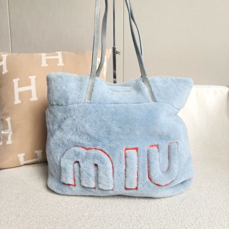 Miumiu 羊羔毛托特包tote35*30*15 藍色 98新子袋塵袋保卡-6