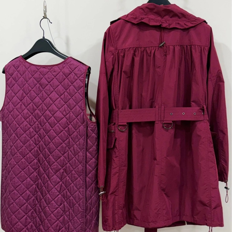 BURBERRY 倫敦 兩件式風衣外套 附可拆式菱格紋保暖背心 (酒紅色)-1