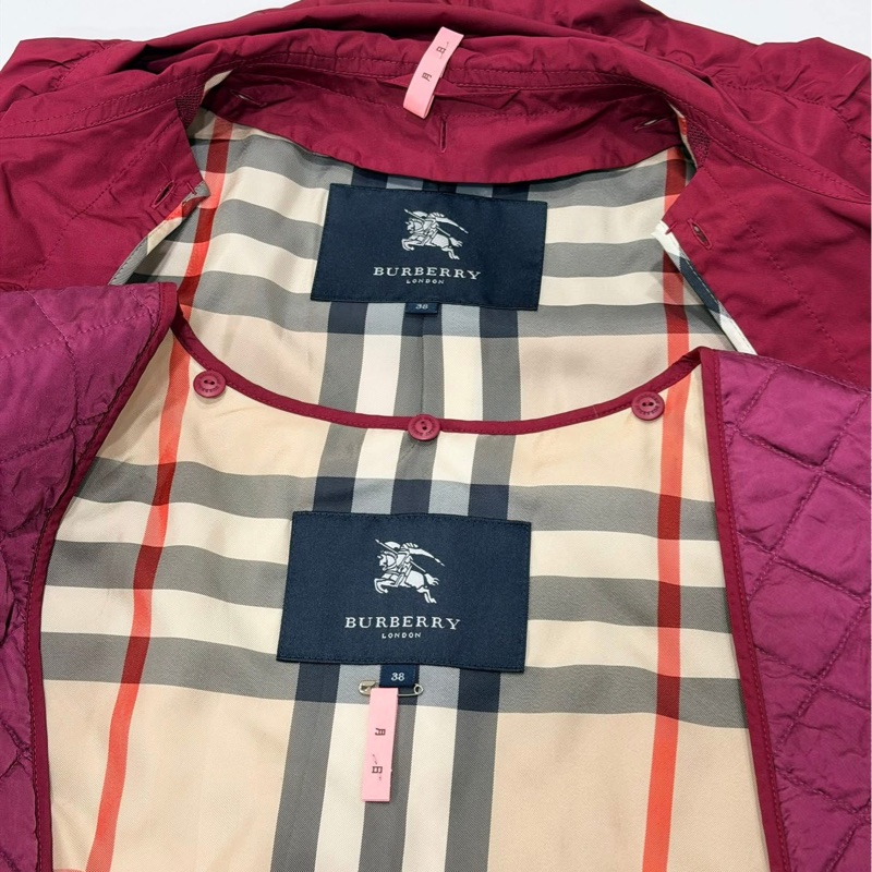 BURBERRY 倫敦 兩件式風衣外套 附可拆式菱格紋保暖背心 (酒紅色)-8