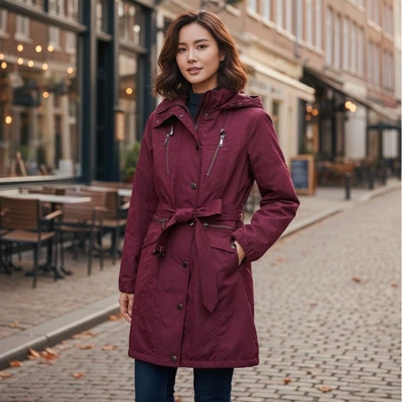 BURBERRY 倫敦 兩件式風衣外套 附可拆式菱格紋保暖背心 (酒紅色)-9