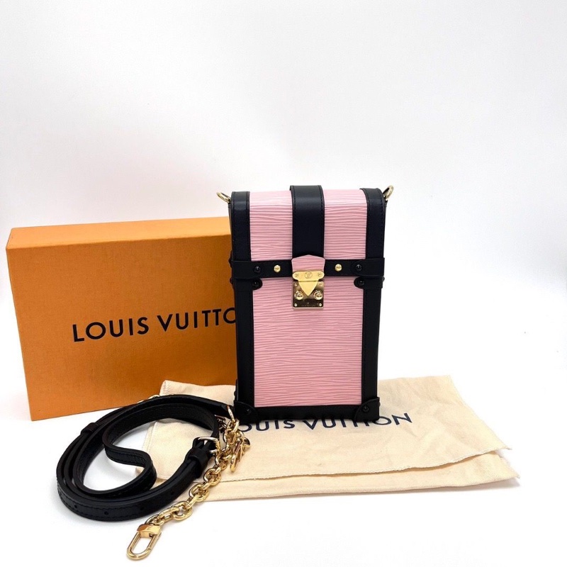 LV 粉色拼黑水波紋肩背斜背手機包11*18*3.5 98新配件盒子塵袋-1