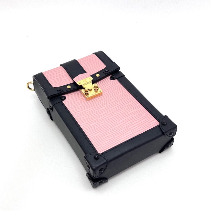 LV 粉色拼黑水波紋肩背斜背手機包11*18*3.5 98新配件盒子塵袋-3